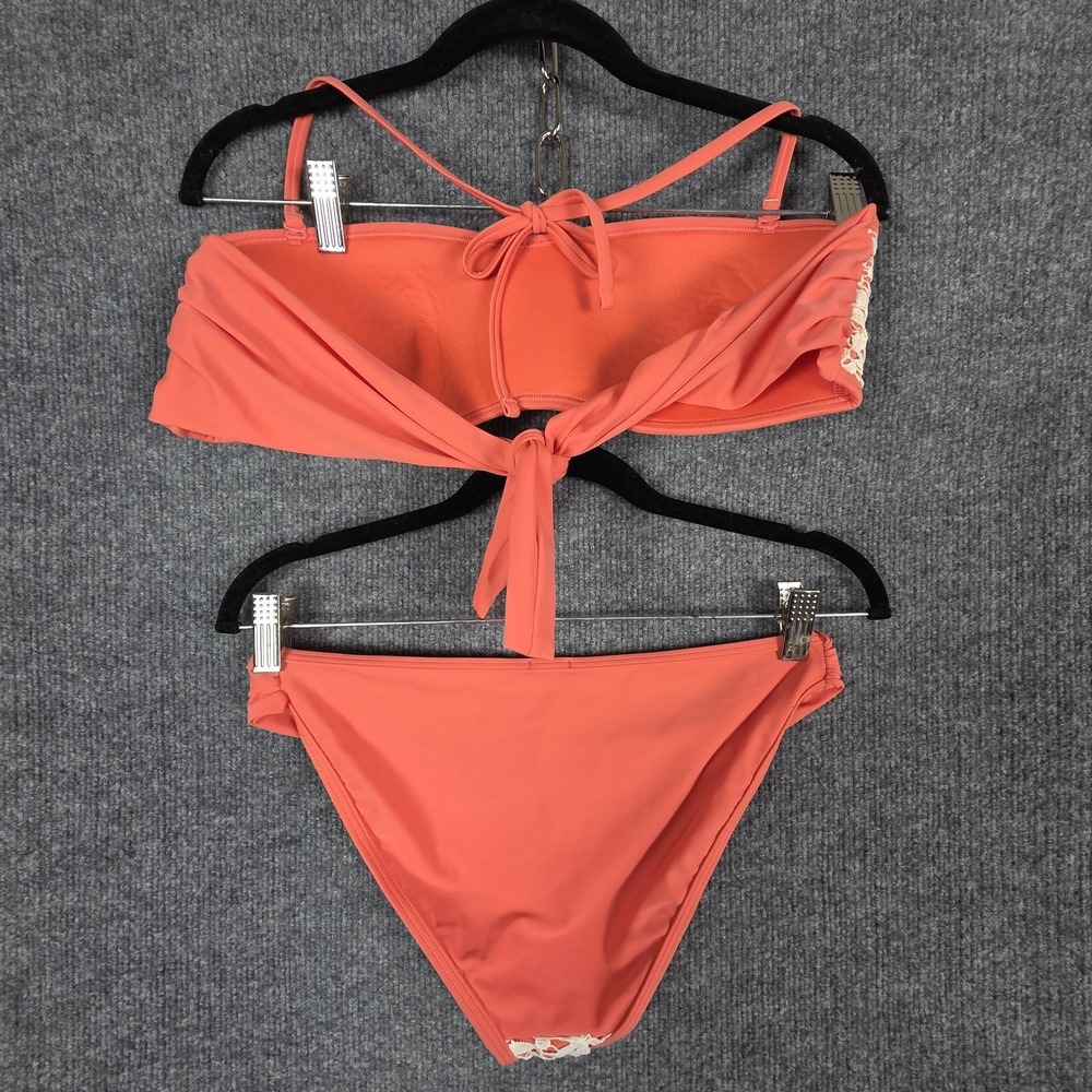 Aerie Large Coral Crochet Bandeau Bikini 2Pc Halter Boho Swimsuit Bathing Suit - Picture 4 of 6